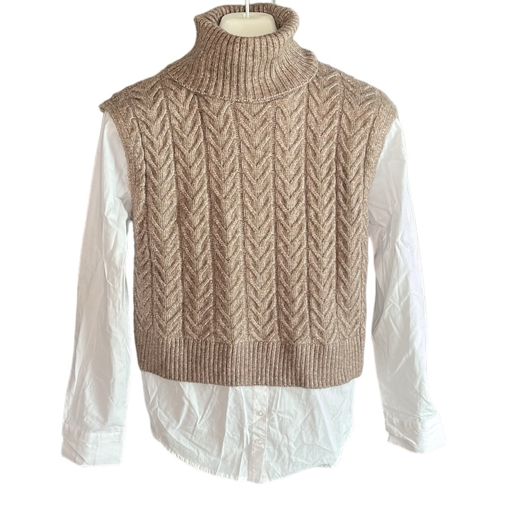 Sincerely Jules Knit Cowl Neck Sleeveless Sweater Vest in Beige